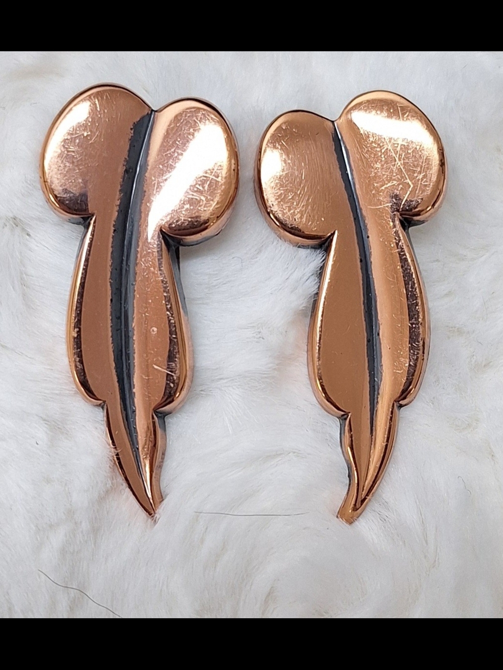 Renoir Copper Leaf Sculptural Statement Earrings - Metallic Clip On Vintage